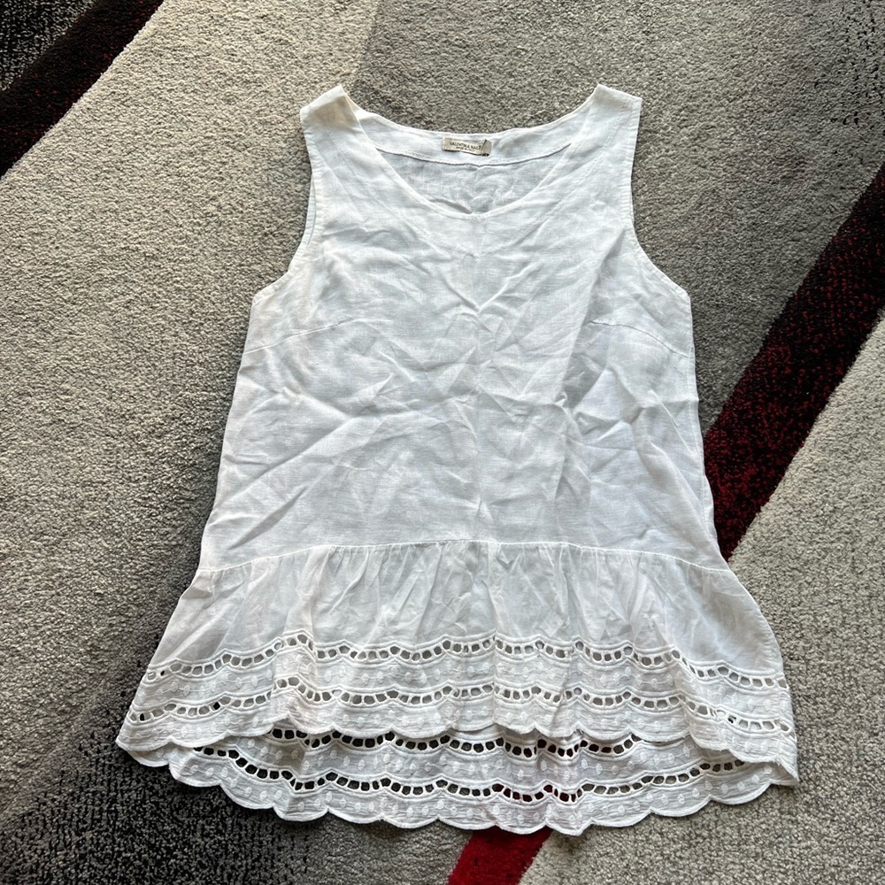 Valentina Naldi Linen Eyelet Peplum Tank Top